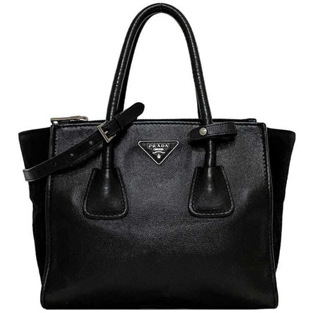 Prada Bag Black Nero Black Tote Leather Suede Triangle Logo Plate Shoulder